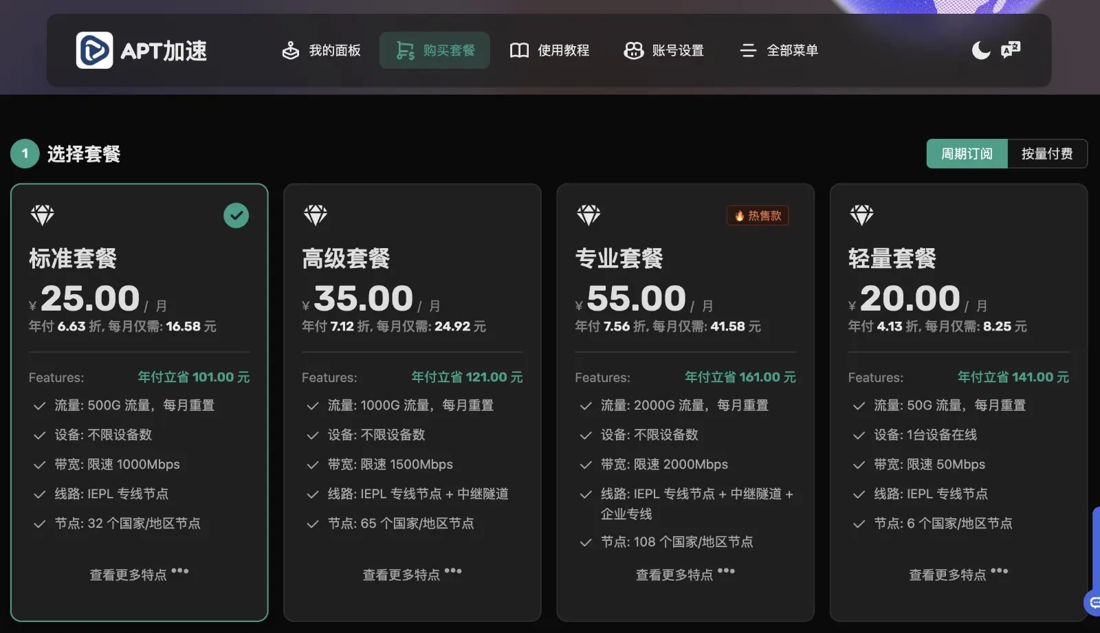 APTVPN机场订阅价格